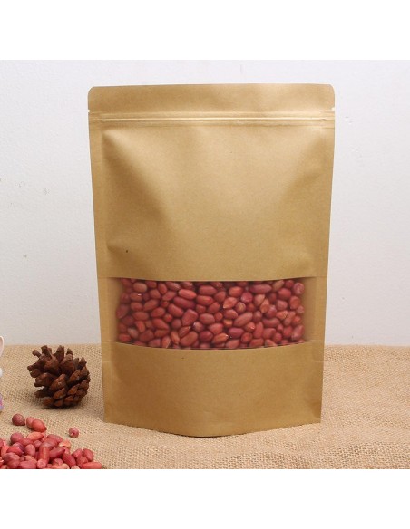 Bolsa DOYPACK de Papel Kraft con autocierre,  Ventana y Base de 12 + 6 x 20 cm