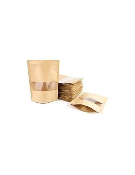 Bolsa DOYPACK de Papel Kraft con autocierre,  Ventana y Base de 20 + 10 x 30 cm