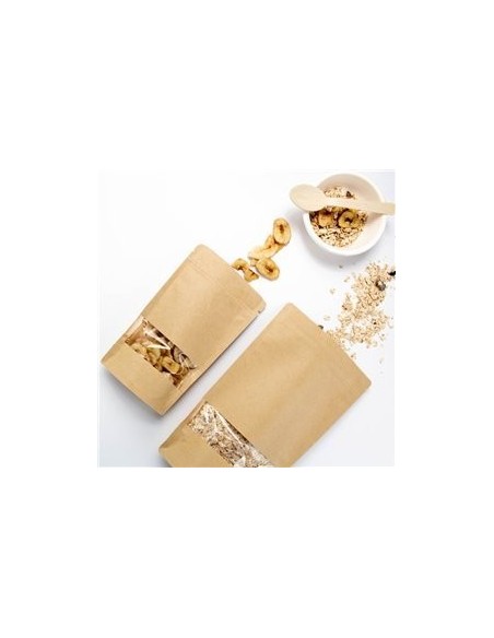 Bolsa DOYPACK de Papel Kraft con autocierre,  Ventana y Base de 25 + 12 x 35 cm