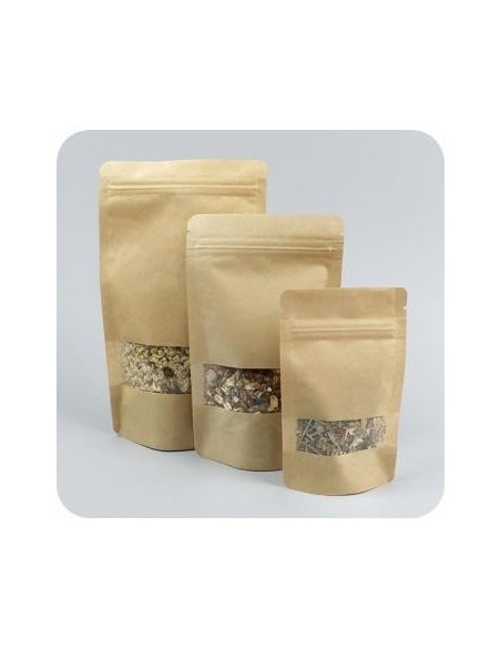 Bolsa DOYPACK de Papel Kraft con autocierre,  Ventana y Base de 25 + 12 x 35 cm